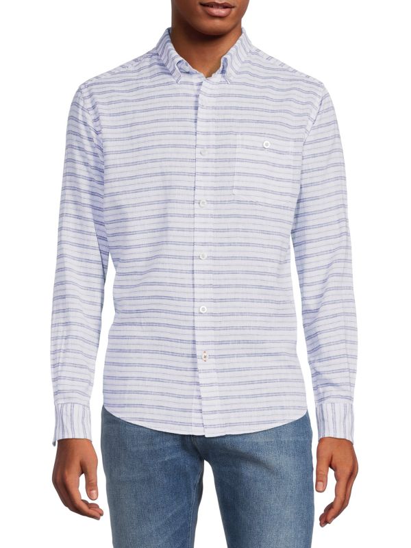 Weatherproof Vintage Striped Linen Blend Oxford Shirt